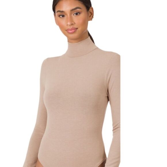 NWT MOCK NECK LONG SLEEVE BODYSUIT ASH MOCHA - Picture 1 of 6
